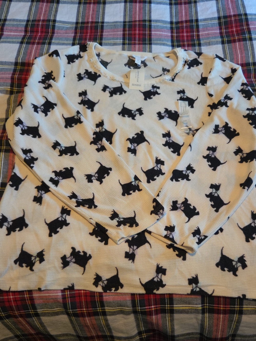 Charter Club Cream Long-Sleeve Top with Black Scottie Dog Print